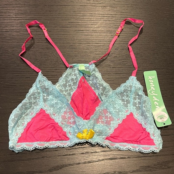 NWT E Honeydew Women’s Small Bra and Panty Coop Lace Mini Bows Blue Pink - Picture 2 of 7